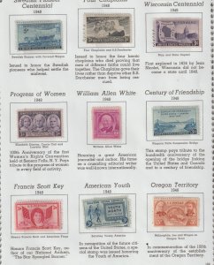 U.S. page of stamps