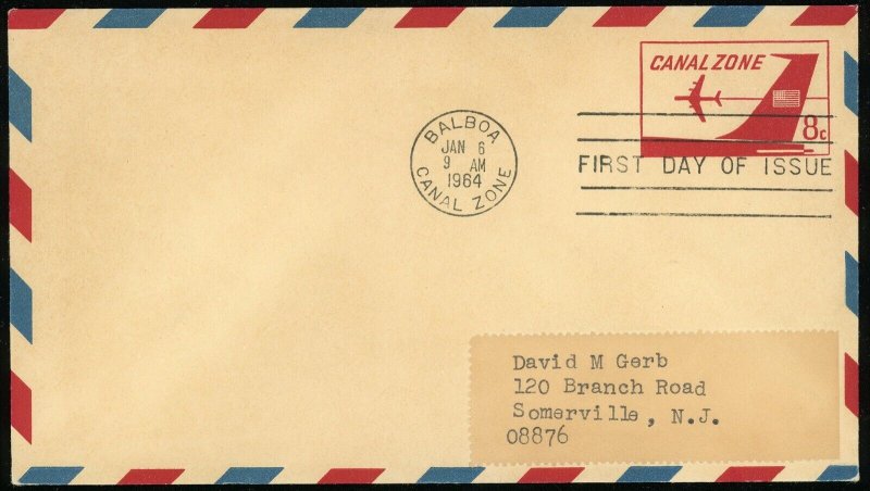 Balboa 1964 Canal Zone 8c Airmail Stationery Cover FDC First Day Issue