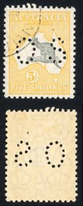 Australia SGO118 5/- Grey and Yellow Small multiple wmk Perfin OS M/M CTO