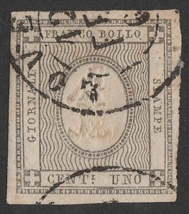 ITALY - Sardinia 1861 Newspaper 1c brownish-grey rare shade with Certificate.