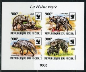 NIGER 2015 WORLD WILDLIFE FUND---WWF--HYENA   IMPERF SHEET OF FOUR  ON CARD