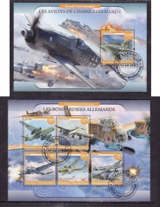 Malagasy- id8-two used sheets-Military-Fighter Planes-WWII-Me 163 Comet-2020-