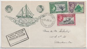 Fanning Island, Gilbert & Ellice Islands to Allentown 1941 Scarce Cens. (C5432)