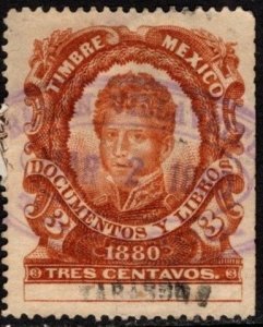 1880 Mexico Revenue 3 Centavos Vicente Ramón Guerrero Saldaña Documentary Stamp