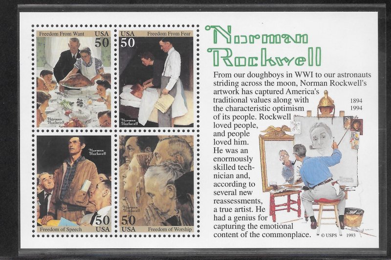 #2840 MNH Norman Rockwell Souvenir Sheet