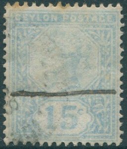 Ceylon 1899 SG261 15c blue QV faded toned perfs FU (amd)