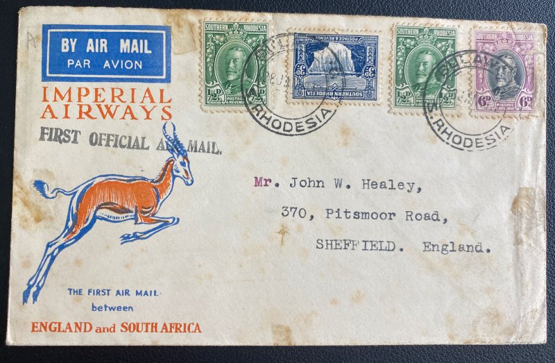 1932 Bulawayo Southern Rhodesia First Flight Airmail Cover To England