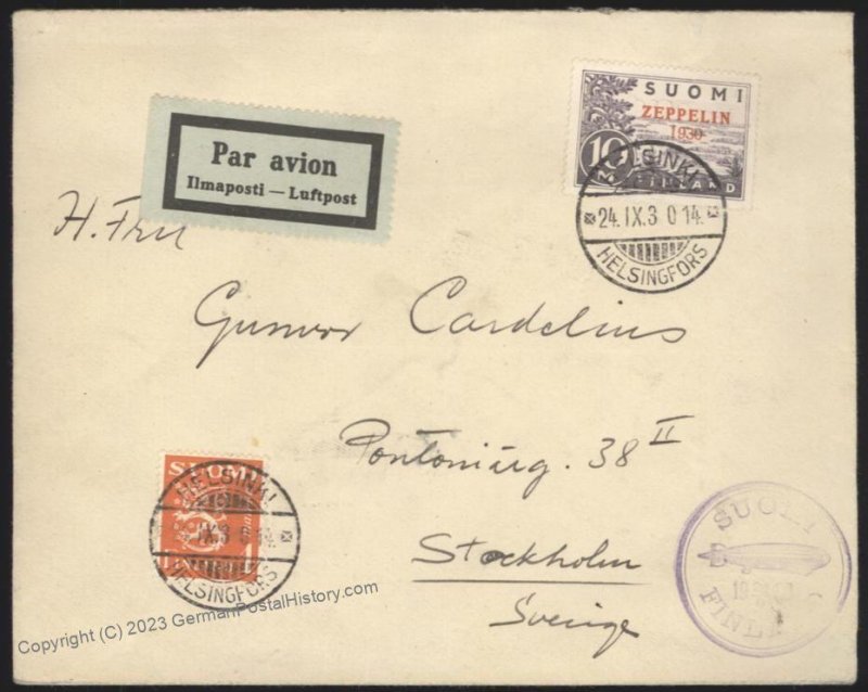 Finland 1930 Graf Zeppelin Sieger 89A Ostseefahrt Helsinki Cover 112016