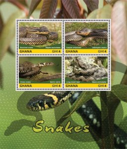 Ghana 2015 - Snakes - Sheet of 4 stamps - Scott #2828 - MNH