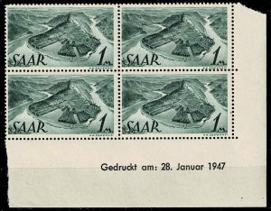 Saar 1947,Sc#171 MNH bloc of 4 with printdate, Mi.#225 Z Br