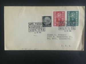 1938 Vienna German First day cover FDC to St Paul MN USA World Power conference