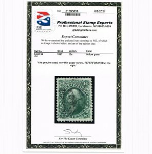 EXCELLENT GENUINE SCOTT #96 F-VF USED 1868 PSE CERT CLEAR F-GRILL THIN PAPER VAR