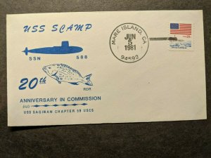 Submarine USS SCAMP SSN-588 Naval Cover 1981 20th Anniversary Cachet  