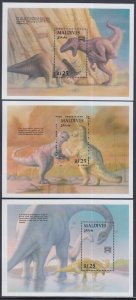 MALDIVE ISLANDS Sc # 1743,5,6 MNH SET of 3 MNH SOUVENIR SHEETS - DINOSAURS