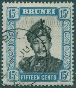 Brunei 1952 SG126 15c black and blue Sultan Omar Ali Saifuddin FU