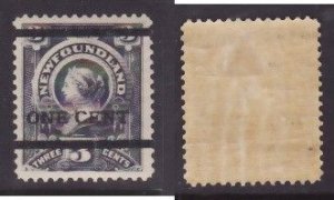 Newfoundland-Sc#76- id24-unused centered hinged og 1c on 3c grey lilac QV-1897-S