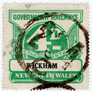 (I.B) Australia - NSW Government Railways : Parcels Stamp 4d (Wickham)