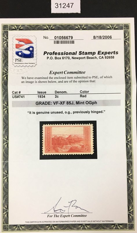 US STAMPS  # 741 MINT OG H *PSE GARDED VF-XF 85 JUMBO CERT*  LOT #31247