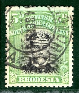 RHODESIA BSACo KGV Admiral SG.227 5d Black & Bright Green Used Cat £60 EBLUE38