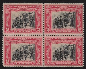 US 651 - MNH Block of 4.  1929 Clark Commemorative with Incredible Centering. 