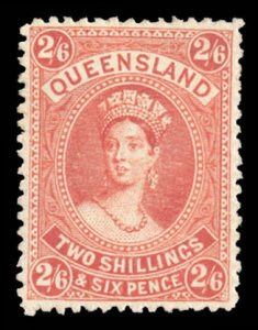 Queensland #80 Cat$60, 1886 2sh6p vermilion, hinged