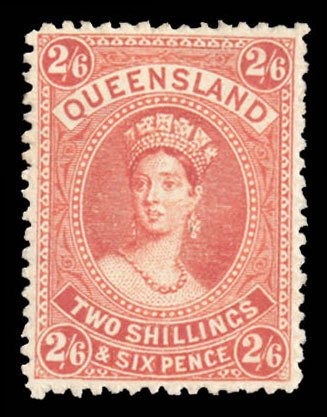 Queensland #80 Cat$60, 1886 2sh6p vermilion, hinged