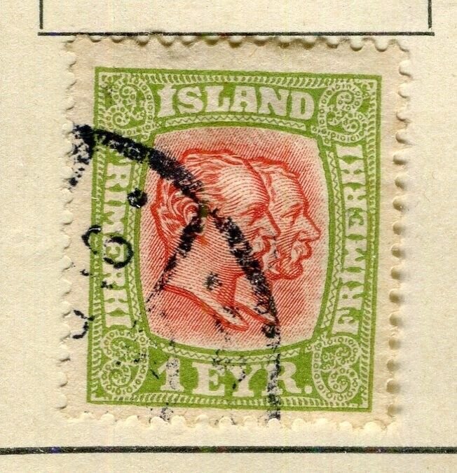 ICELAND; 1907 early Double Kings issue fine used 1e. value