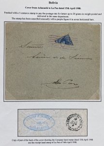 1908 Achacachi Bolivia bisect stamp Cover To La Paz