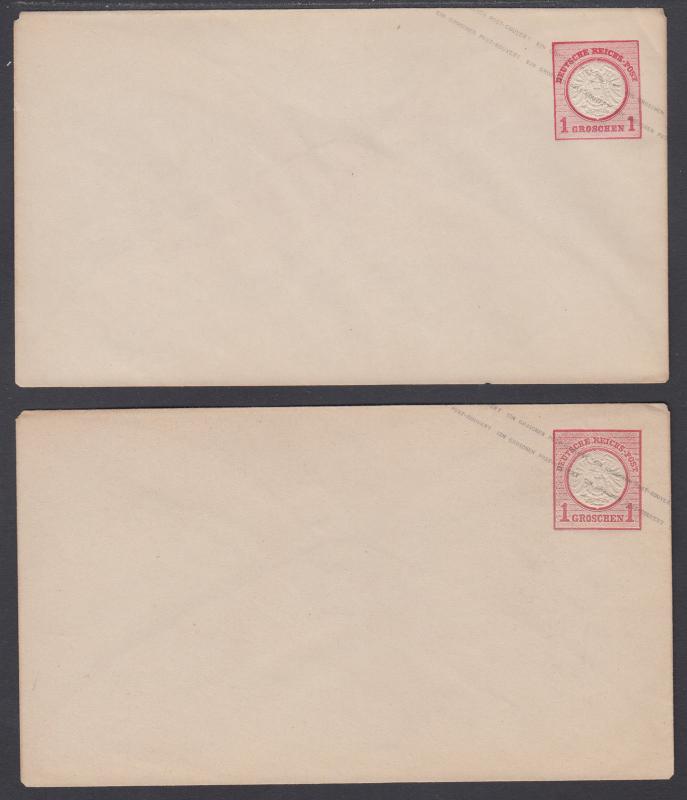 Germany Mi U2AI, U1AII mint 1872 1gr Envelopes, 3½ & 4mm embossed flaps