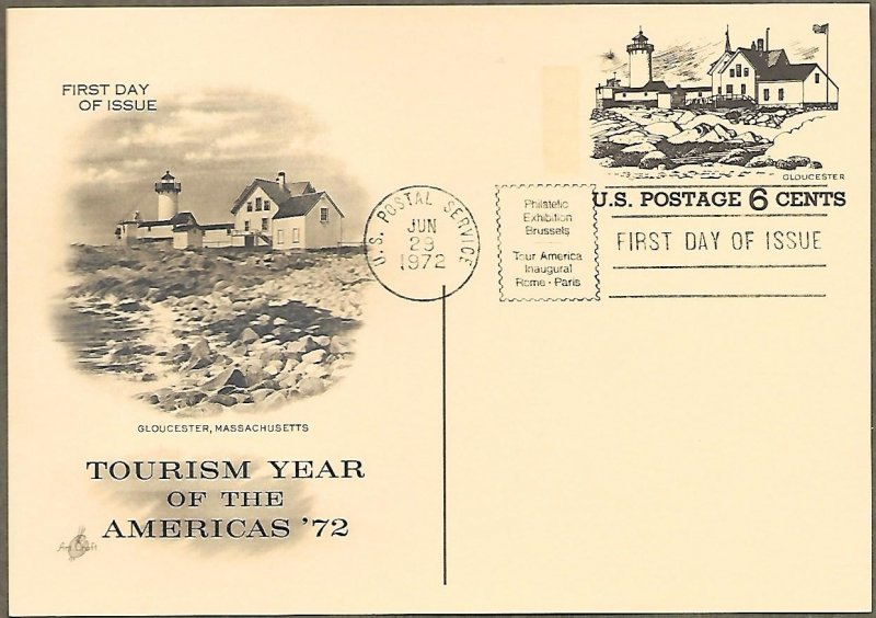 United States #UX63 6c Gloucester UNUSED Tourism Artcraft FDC (1972)