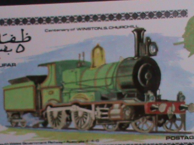 DHUFAR- CENTENARY DEATH OF SIR WINSTON CHURCHILL-CLASSIC TRAIN MNH IMPERF S/S