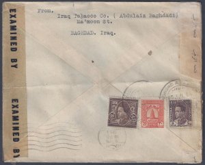 IRAQ 1944 US WAR TIME COVER FRANKED KING GHAZI ISSUES BAGDAD TO NY MACHINE & HAN