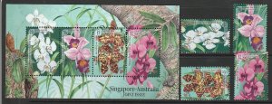 1998 Singapore -Sc 858-61A - 4 singles/SS - MNH VF - Orchids Singapore/Australia