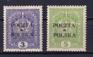 Poland/Austria 1919 Sc 41-2 Mi 29-0 MH Cracow Overprint  Signed. CV $1050 RR