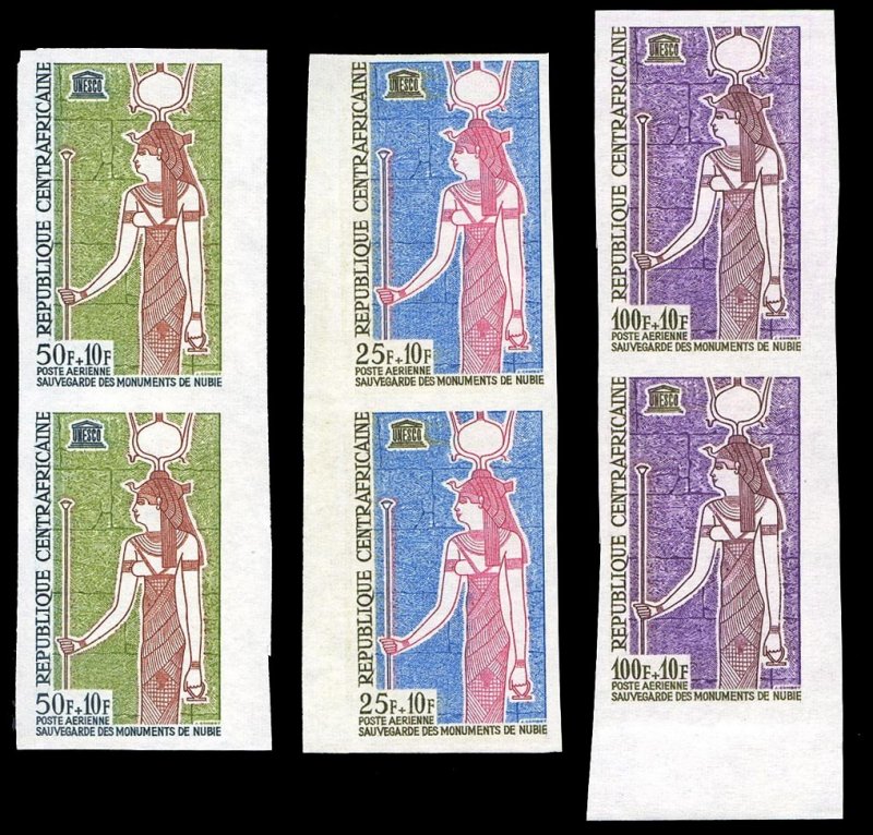 Central African Republic #CB1-3, 1964 UNESCO, set of three imperf. sheet marg...