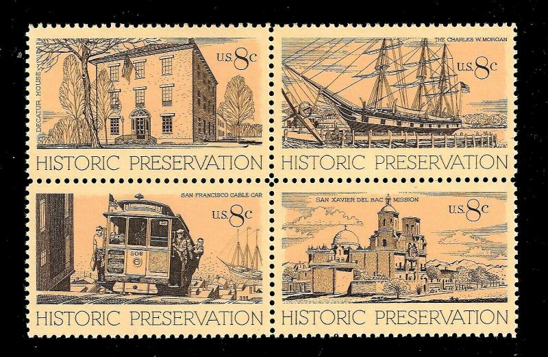 US 1972 Sc#' 1440-43 8c Historic Preservation Mint NH  Block of 4