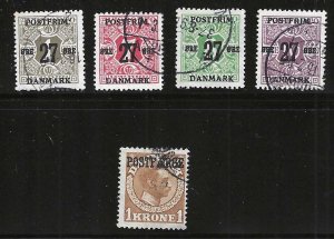 Denmark, 1914-1919, Scott #145, 147-149, Q11, Used, Scott Catalog Value: $285.00