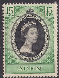 Aden 1953 QE2 15cts Coronation used SG 47 ( B123 )