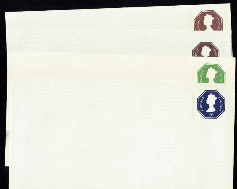 GB Set of 8 Envelopes Size P Letter Press design 120x235mm. 3½p 1 band, 4½p...