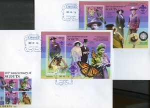LIBERIA 2022 115th ANN OF SCOUTS  BADEN POWELL SET OF S/SHEETS FIRST DAY COVERS