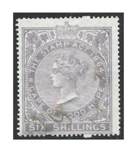 1865 Cape of Good Hope Victoria Revenue 6/ Lilac Barefoot #26 Fine Used-