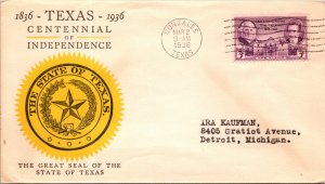 1936 MARCH 2 TEXAS #776 FIRST DAY LINPRINT CACHET  ( Postal History ), 1936