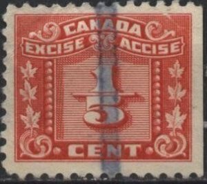 Canada FX54 (used) 1/5c excise, red (1934)