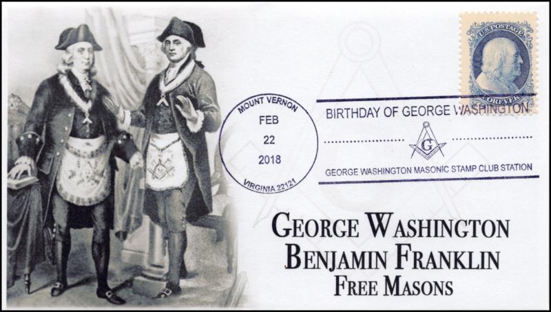 18-030, 2018, George Washington, Birthday, Pictorial Postmark, Masonic