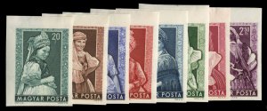 Hungary #1062-1069 Cat$100, 1953 Costumes, imperf. set, never hinged