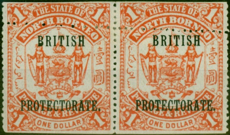 North Borneo 1901 $1 Scarlet SG142Var Imperf at Top & Base & Mis-Perf Near To... 