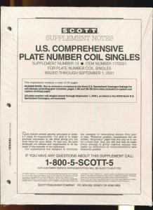Scott Plate Number Coil Singles Thru 2001  Supplement #13 New