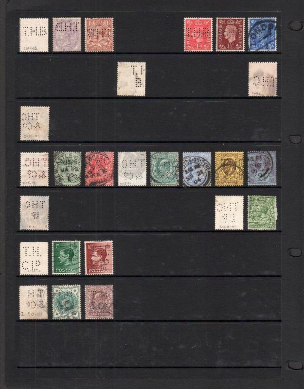 COLLECTION OF QUEEN VICTORIA - GEORGE VI PERFINS ON DOUBLE SIDED PAGE 