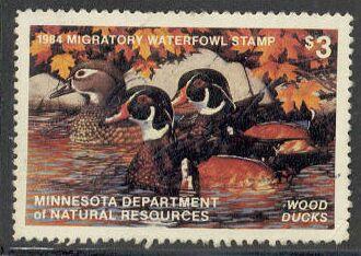 Minnesota Stamp #8 - WONDERFUL -  Wood Ducks Hunter Signed