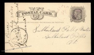 USA 1880 VESPER New York DPO Violet Cancel Postal Card Cover 96391